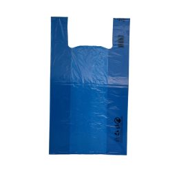 Sacoșă tip maieu albastru 400 + 2×100 mm x 700 mm