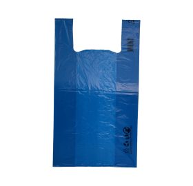 Sacoșă tip maieu albastru 400 + 2×100 mm x 700 mm