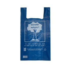 Sacoșă tip maieu albastru „Ocrotiți natura” 330 + 2×85 mm x 600 mm