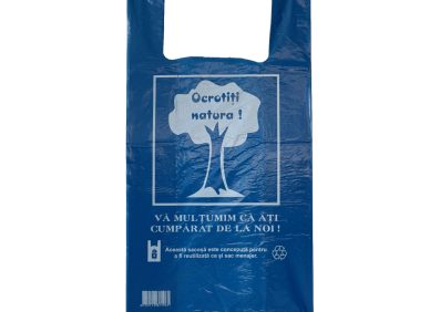 Sacoșă tip maieu albastru „Ocrotiți natura” 330 + 2×85 mm x 600 mm