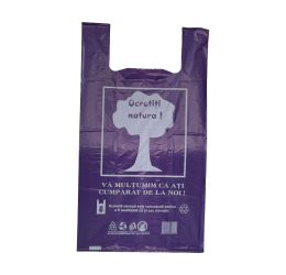 Sacoșă tip maieu mov „Ocrotiți natura” 330 + 2×85 mm x 600 mm