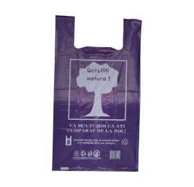 Sacoșă tip maieu mov „Ocrotiți natura” 330 + 2×85 mm x 600 mm