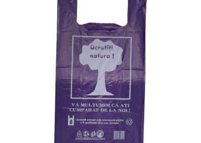 Sacoșă tip maieu mov „Ocrotiți natura” 330 + 2×85 mm x 600 mm