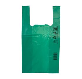 Sacoșă tip maieu verde 260 + 2×70 mm x 470 mm